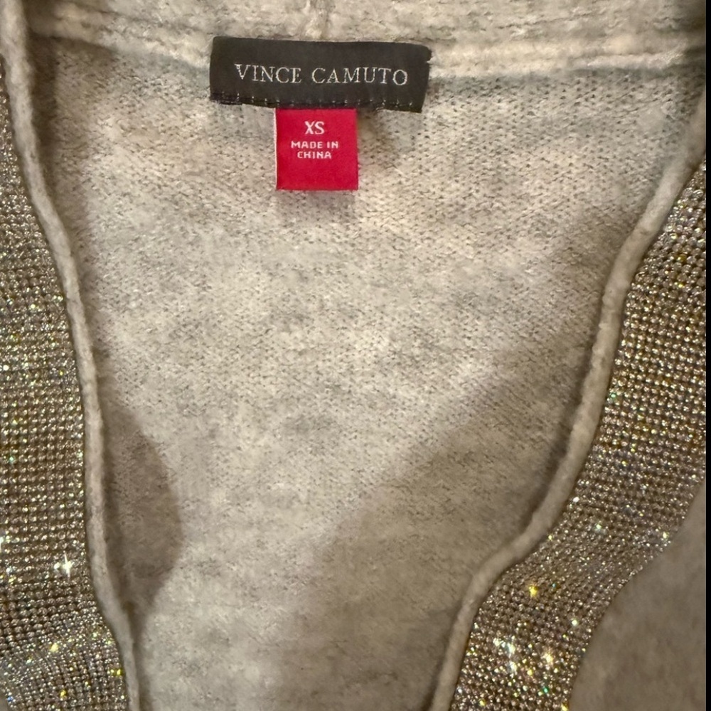 Vince Camuto Gray Sparkle Trim Open Front Cardigan XS - Picture 4 of 4